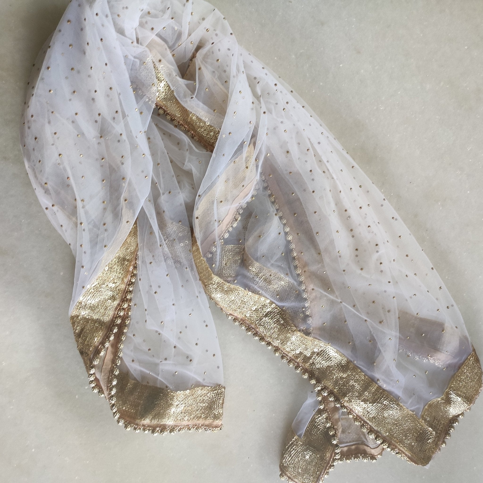 White net dupatta. Indian long dress dupatta - Neel Creations By Saanvi