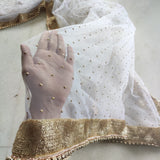 White net dupatta. Indian long dress dupatta - Neel Creations By Saanvi