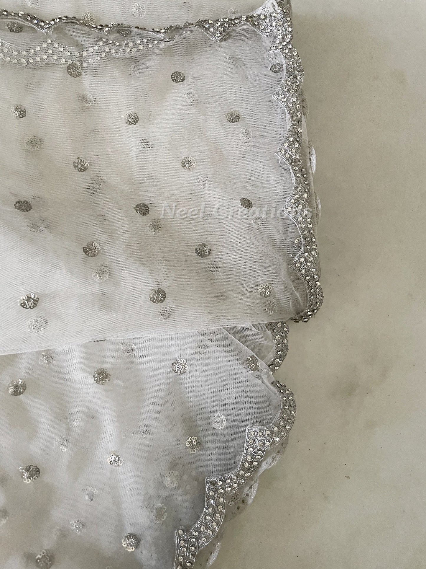 White net with silver sequins dupatta. - Neel Creations By Saanvi