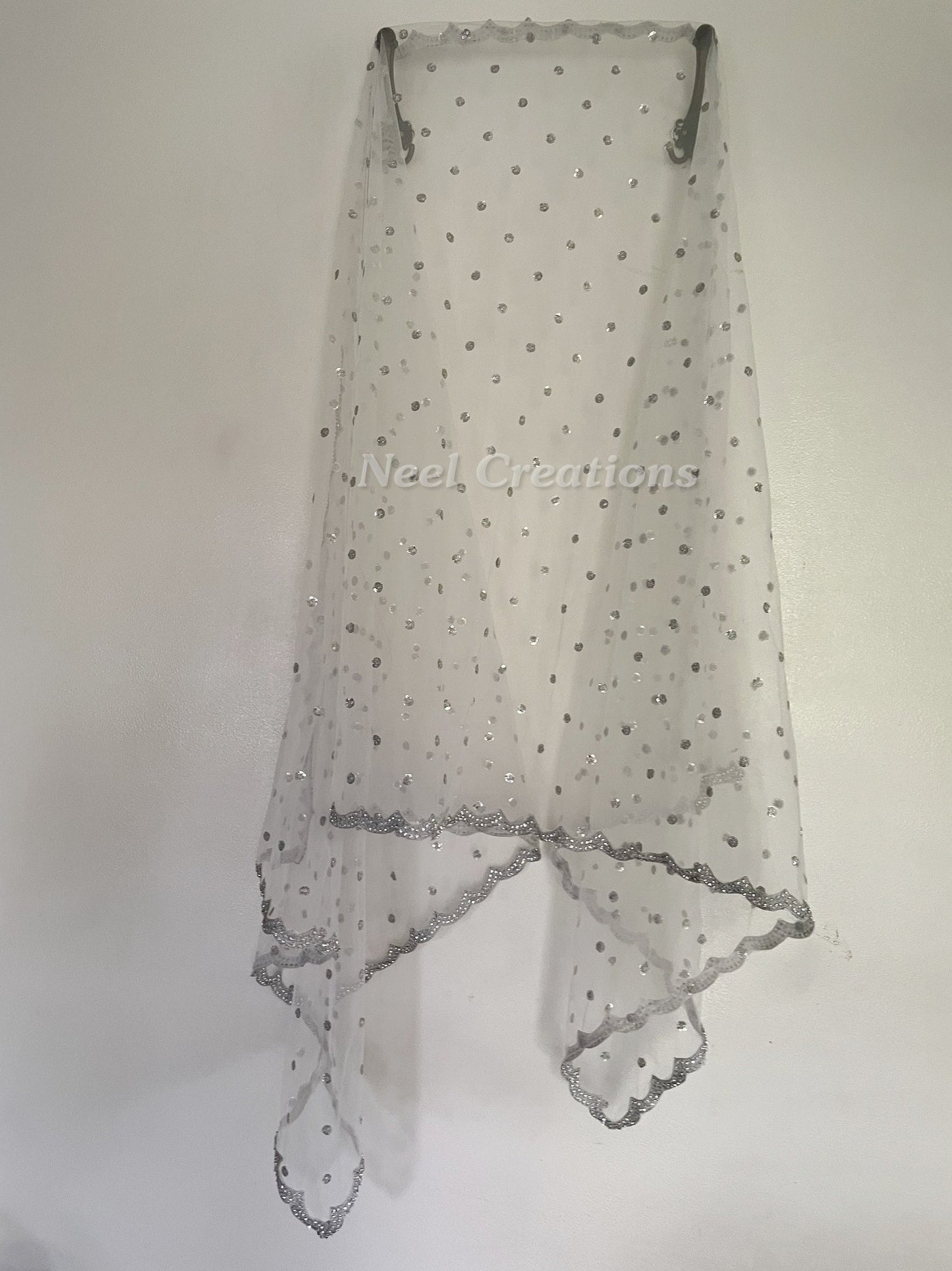 White net with silver sequins dupatta. - Neel Creations By Saanvi
