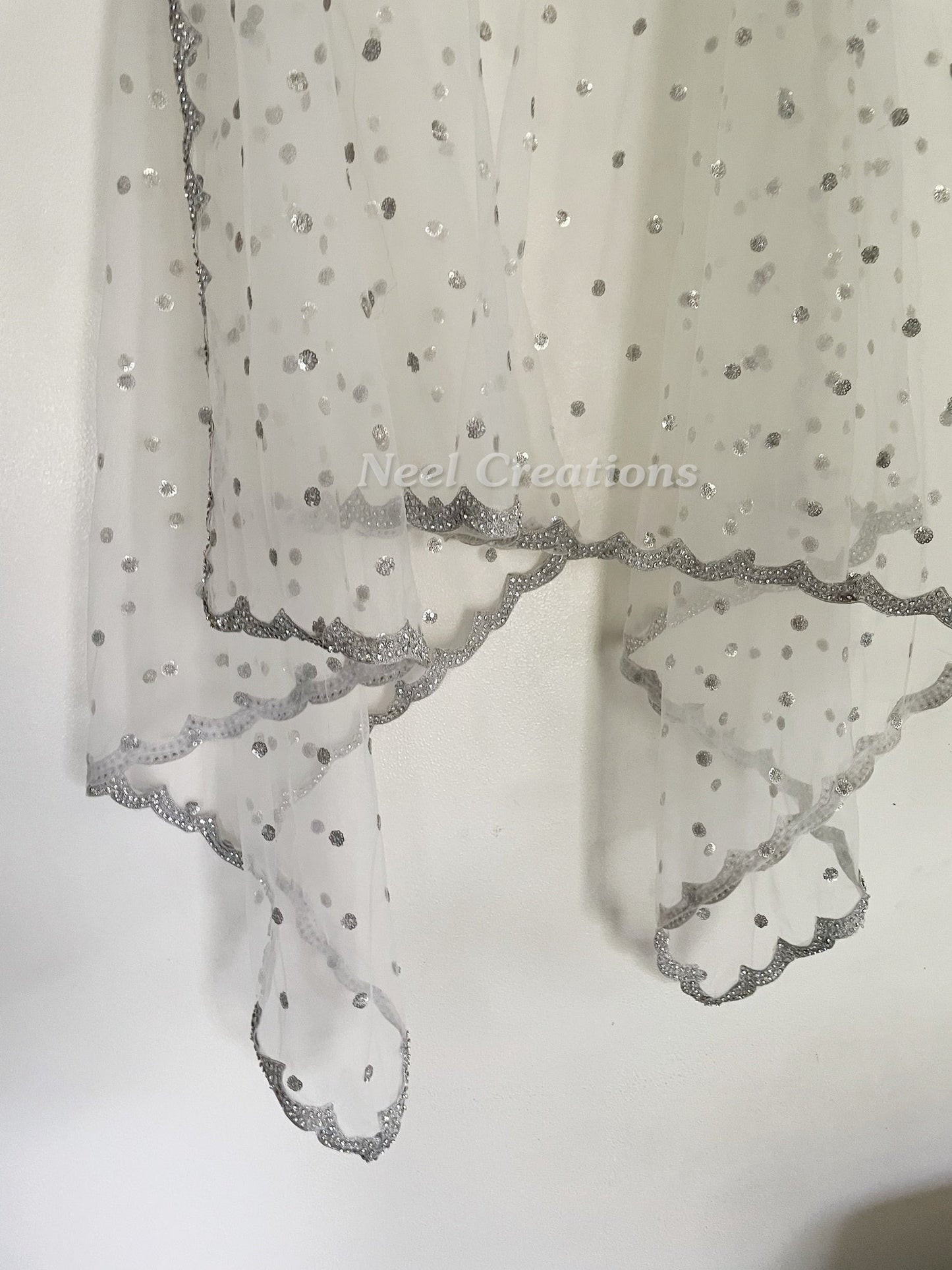 White net with silver sequins dupatta. - Neel Creations By Saanvi