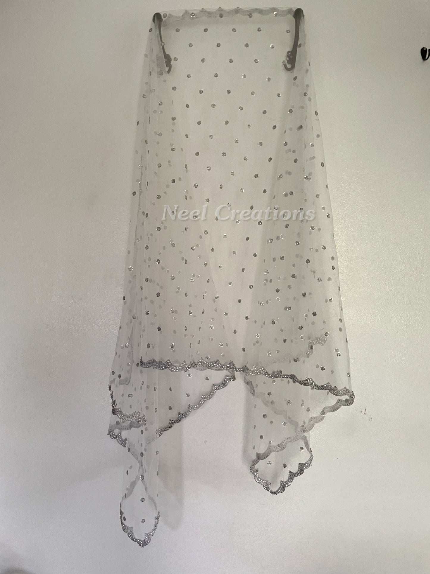 White net with silver sequins dupatta. - Neel Creations By Saanvi