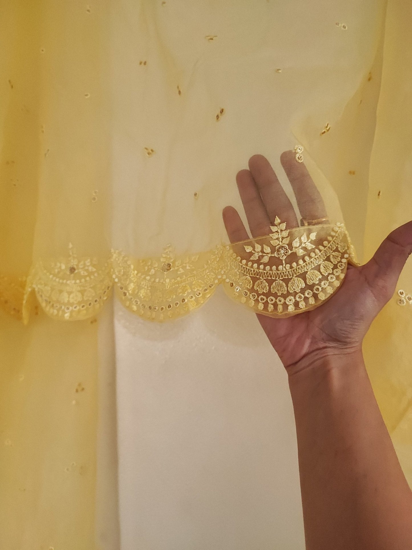 Yellow dupatta in organza fabric. Indian dupatta for women salwar kameez or lehenga dupatta chunni - Neel Creations By Saanvi