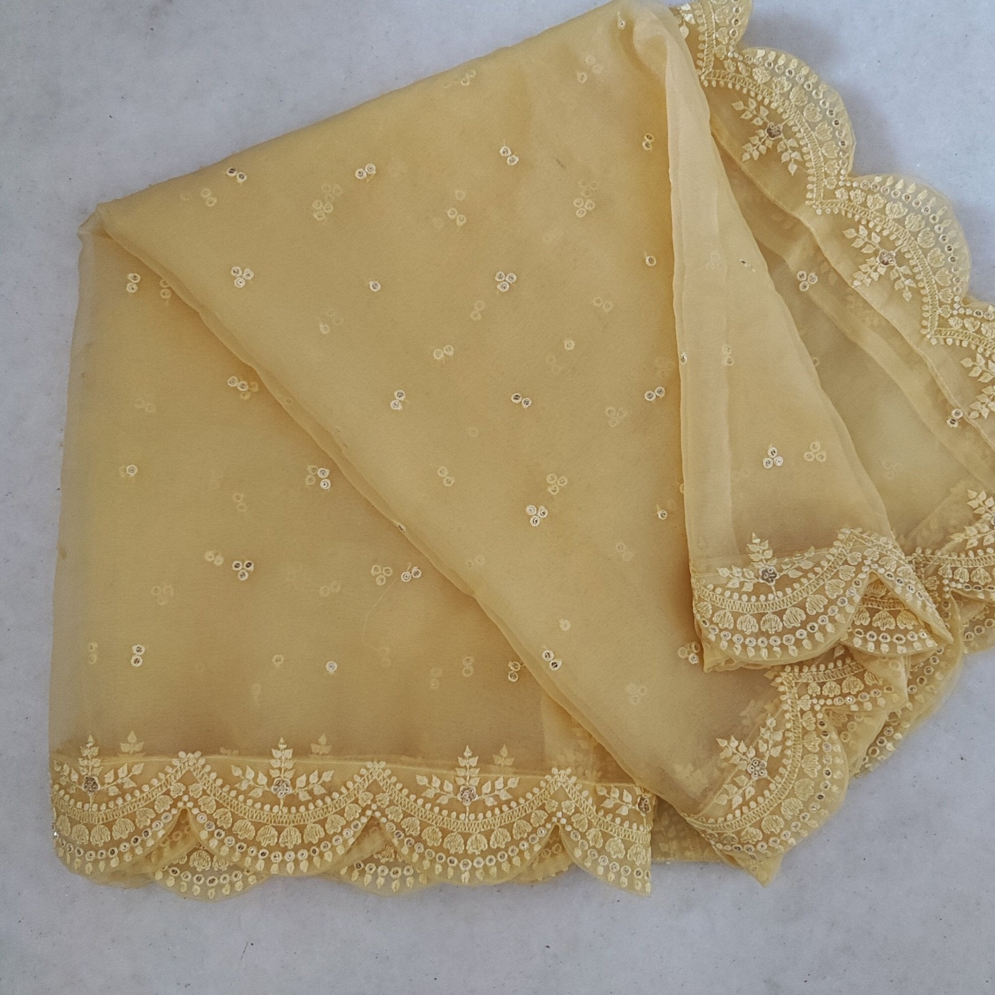 Yellow dupatta in organza fabric. Indian dupatta for women salwar kameez or lehenga dupatta chunni - Neel Creations By Saanvi