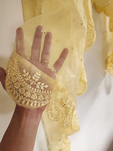 Yellow dupatta in organza fabric. Indian dupatta for women salwar kameez or lehenga dupatta chunni - Neel Creations By Saanvi