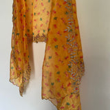 Yellow dupatta in organza material with scallop embroidery border. Indian dupatta for women dresses - Neel Creations By Saanvi