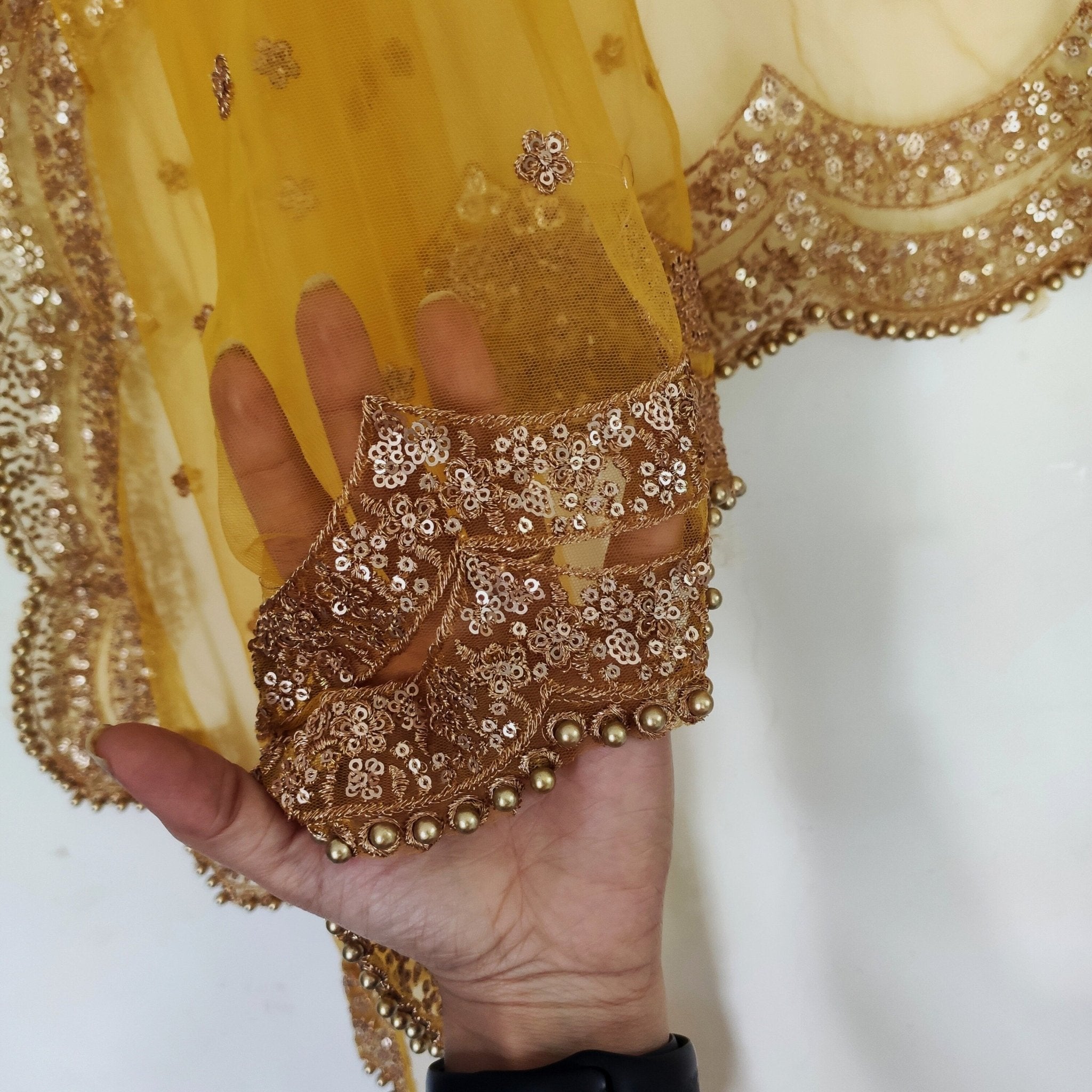 Yellow Golden Indian Dupatta. Tradition dupatta, Long net embroidered scarf, Punjabi dress dupattas for lehenga | Dupatta - Neel Creations By Saanvi
