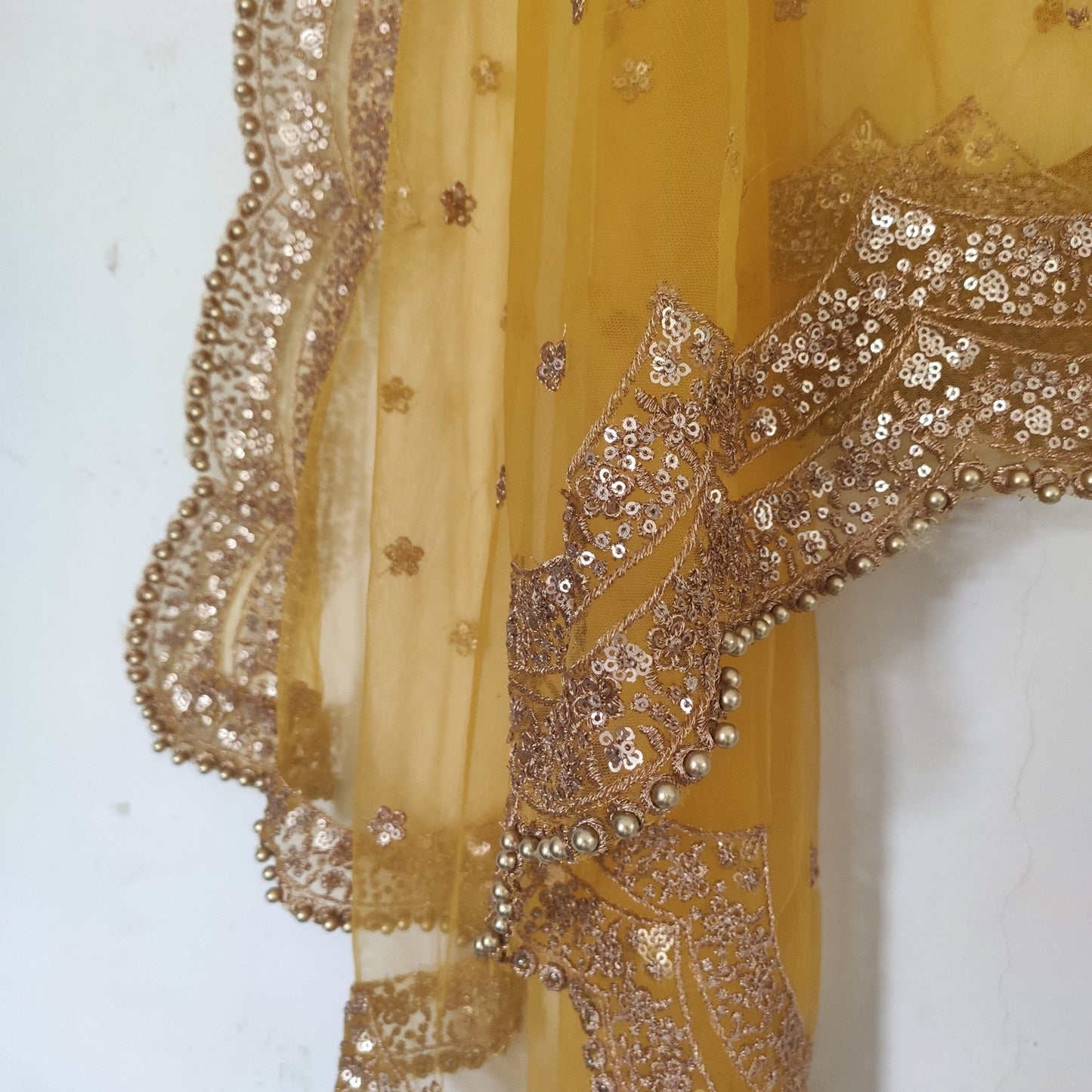 Yellow Golden Indian Dupatta. Tradition dupatta, Long net embroidered scarf, Punjabi dress dupattas for lehenga | Dupatta - Neel Creations By Saanvi