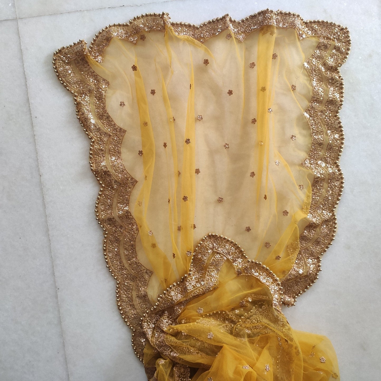 Yellow Golden Indian Dupatta. Tradition dupatta, Long net embroidered scarf, Punjabi dress dupattas for lehenga | Dupatta - Neel Creations By Saanvi