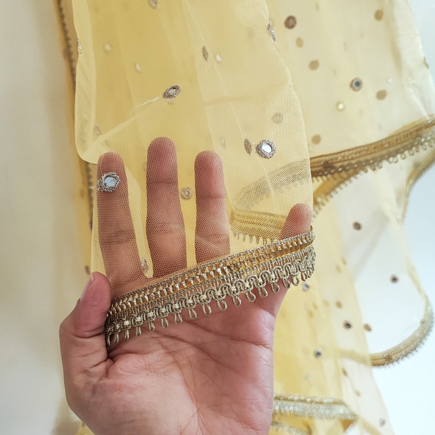 Yellow Indian Dupatta party wear | Long net embroidered scarf | Punjabi dress dupattas with embroidery for lehenga | Dupatta - Neel Creations By Saanvi