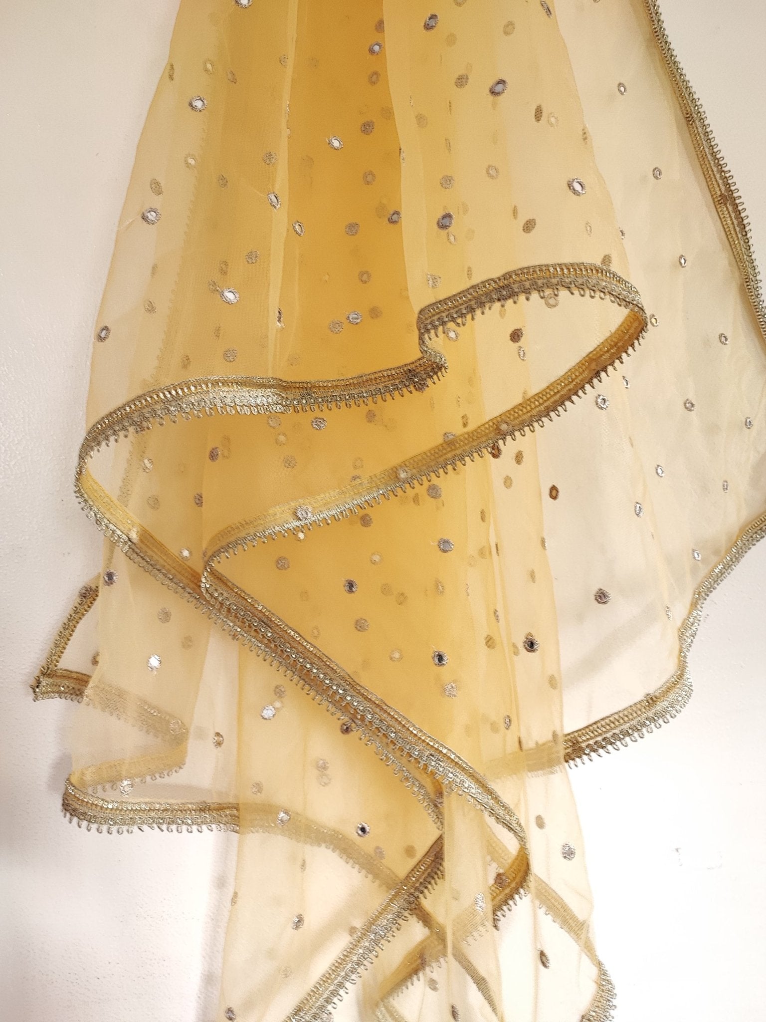 Yellow Indian Dupatta party wear | Long net embroidered scarf | Punjabi dress dupattas with embroidery for lehenga | Dupatta - Neel Creations By Saanvi