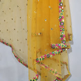 Yellow Net dupatta with mirror border | Indian dupatta | Bridal wedding veil scarf for women girls - Neel Creations By Saanvi