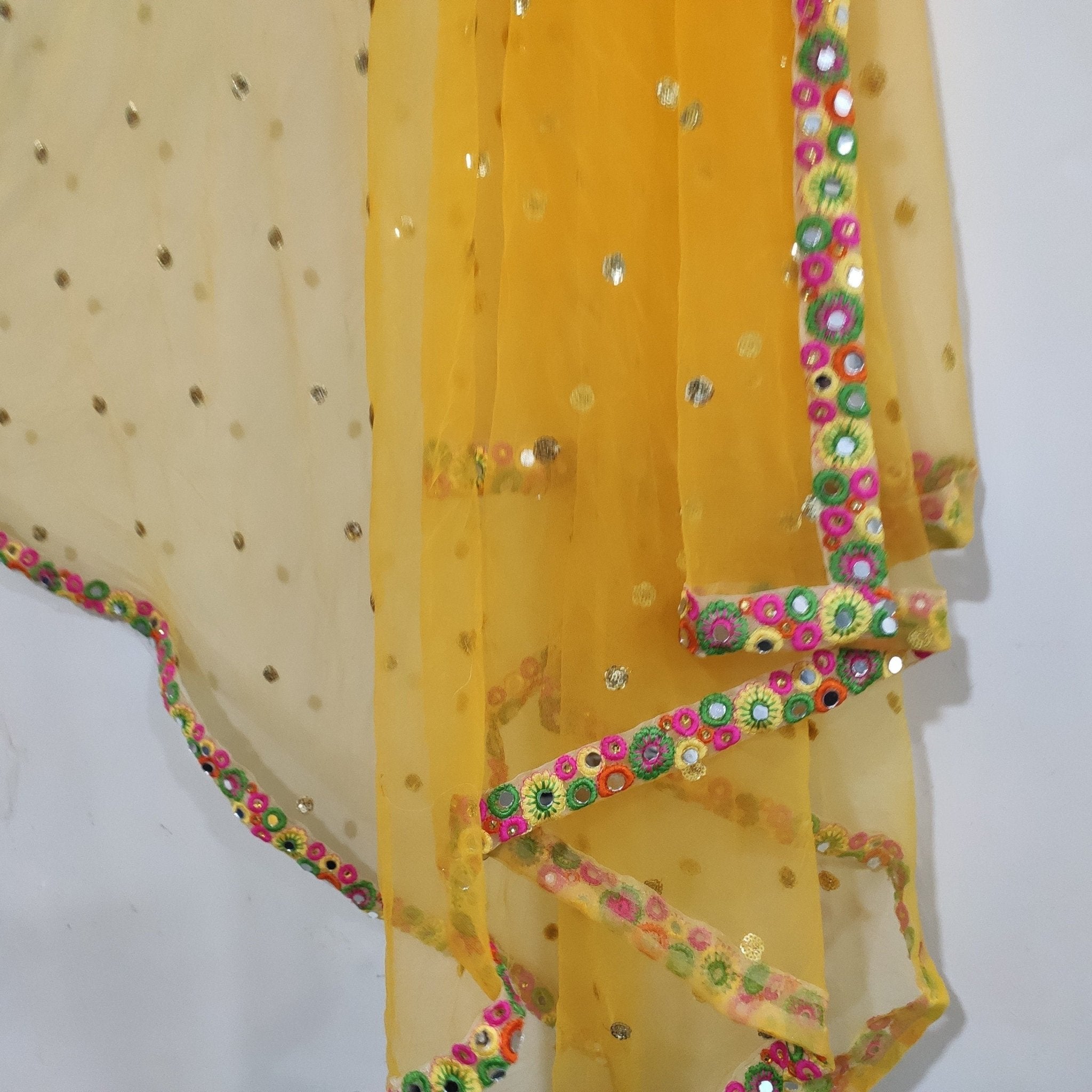 Yellow Net dupatta with mirror border | Indian dupatta | Bridal wedding veil scarf for women girls - Neel Creations By Saanvi