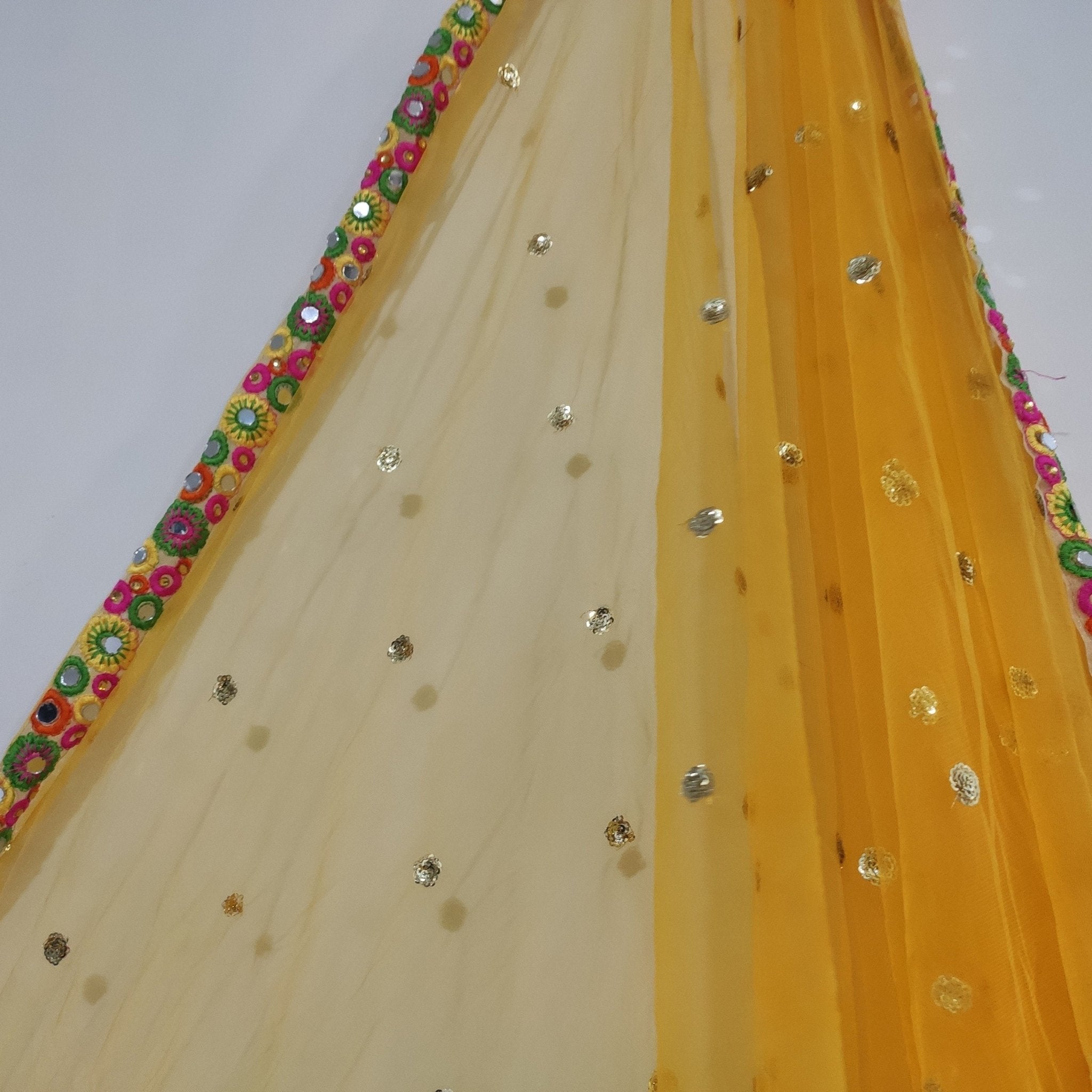 Yellow Net dupatta with mirror border | Indian dupatta | Bridal wedding veil scarf for women girls - Neel Creations By Saanvi