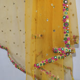 Yellow Net dupatta with mirror border | Indian dupatta | Bridal wedding veil scarf for women girls - Neel Creations By Saanvi