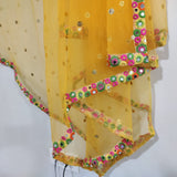 Yellow Net dupatta with mirror border | Indian dupatta | Bridal wedding veil scarf for women girls - Neel Creations By Saanvi