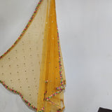Yellow Net dupatta with mirror border | Indian dupatta | Bridal wedding veil scarf for women girls - Neel Creations By Saanvi
