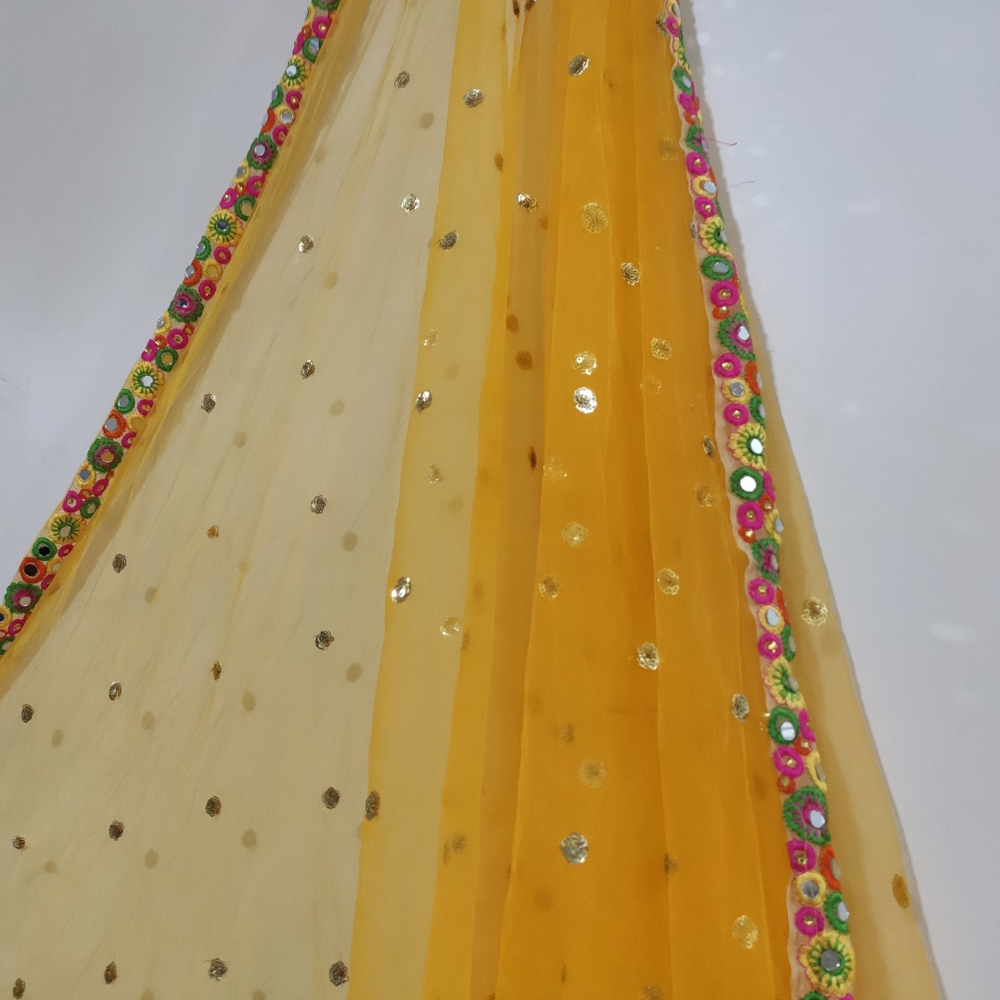 Yellow Net dupatta with mirror border | Indian dupatta | Bridal wedding veil scarf for women girls - Neel Creations By Saanvi
